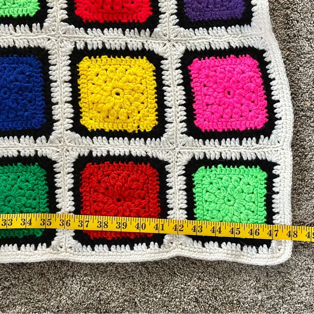 Vintage Colorful Crochet Afghan Blanket - Granny Squares